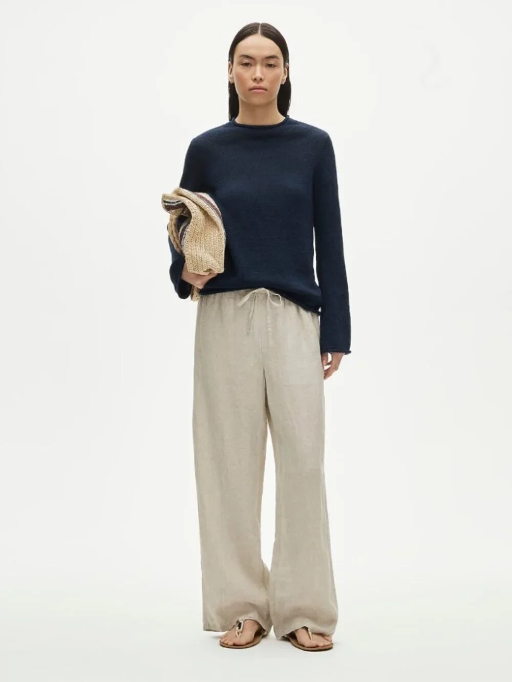 J. Crew Soleil Pants Flax Linen High Waist Soft Comfy Casual Natural Size LT